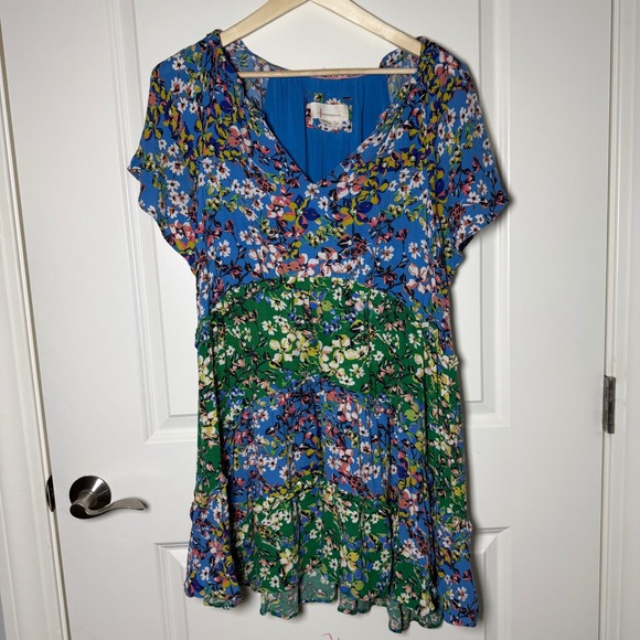 Anthropologie Dresses & Skirts - TITLEAnthropologie Robin Tiered Mini Dress LP Blue Green Floral Boho Cottagecore